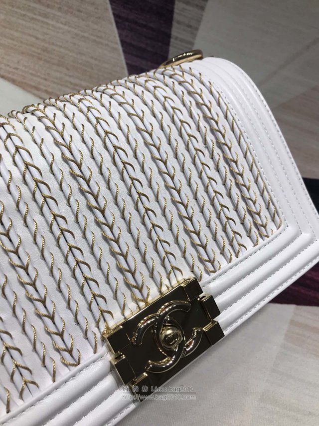 Chanel女包 A67086 BOY CHANEL口蓋包 編織刺繡光滑小牛皮 香奈兒鏈條女包 Chanel單肩斜挎包  djc2981